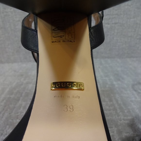 Gucci Marmont Double G Women's Size 39 EU Black Leather High Heel Sandals Shoes - Picture 11 of 14